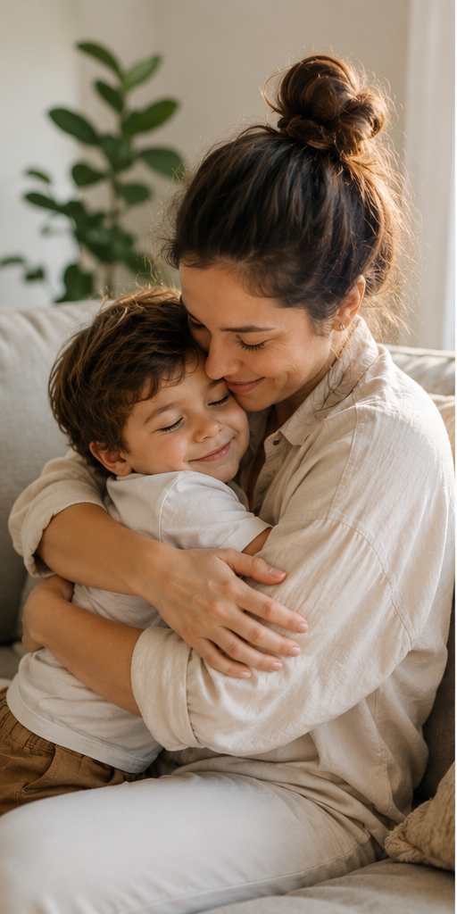 Mãe abraçando filho